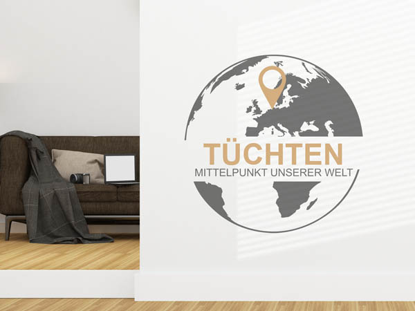 Wandtattoo Tüchten - Mittelpunkt unserer Welt mit Pin im Globus