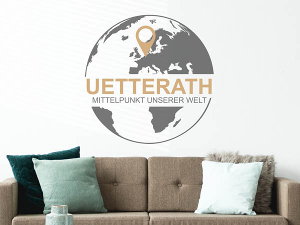 Wandtattoo Uetterath - Mittelpunkt unserer Welt mit Pin im Globus