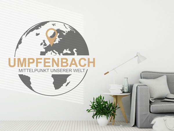 Wandtattoo Umpfenbach - Mittelpunkt unserer Welt mit Pin im Globus