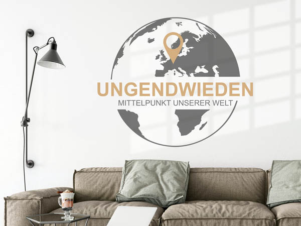 Wandtattoo Ungendwieden - Mittelpunkt unserer Welt mit Pin im Globus