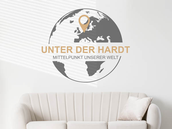 Wandtattoo Unter der Hardt - Mittelpunkt unserer Welt mit Pin im Globus