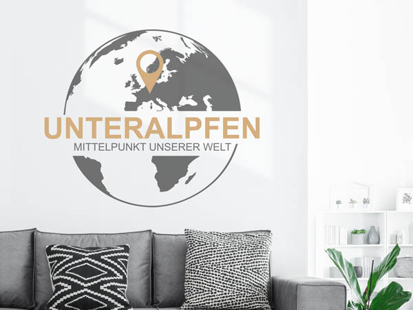 Wandtattoo Unteralpfen - Mittelpunkt unserer Welt mit Pin im Globus