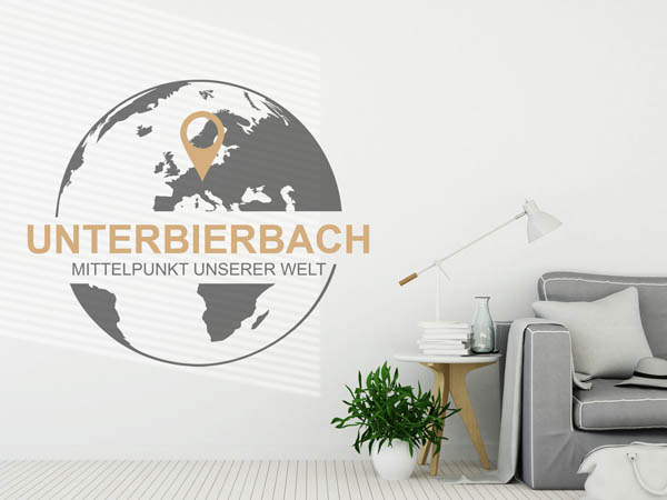 Wandtattoo Unterbierbach - Mittelpunkt unserer Welt mit Pin im Globus