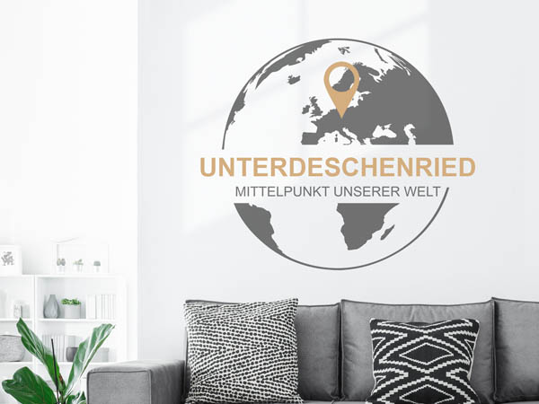 Wandtattoo Unterdeschenried - Mittelpunkt unserer Welt mit Pin im Globus