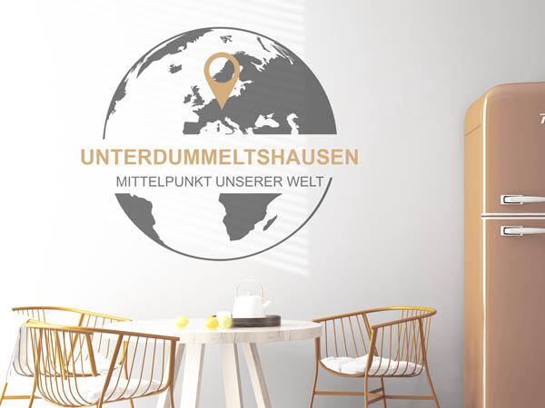 Wandtattoo Unterdummeltshausen - Mittelpunkt unserer Welt mit Pin im Globus
