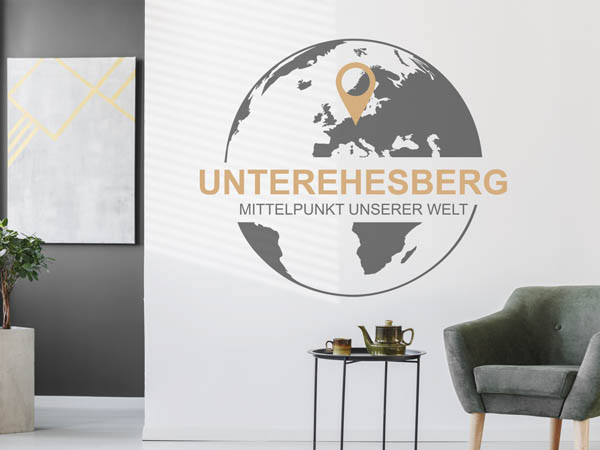 Wandtattoo Unterehesberg - Mittelpunkt unserer Welt mit Pin im Globus