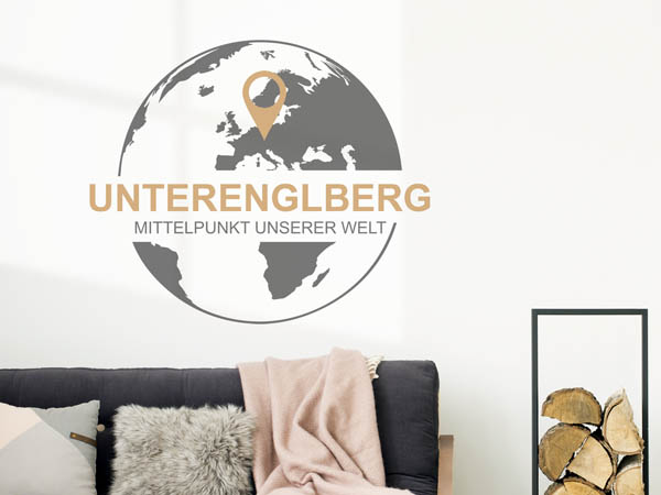 Wandtattoo Unterenglberg - Mittelpunkt unserer Welt mit Pin im Globus