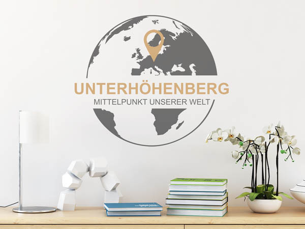 Wandtattoo Unterhöhenberg - Mittelpunkt unserer Welt mit Pin im Globus