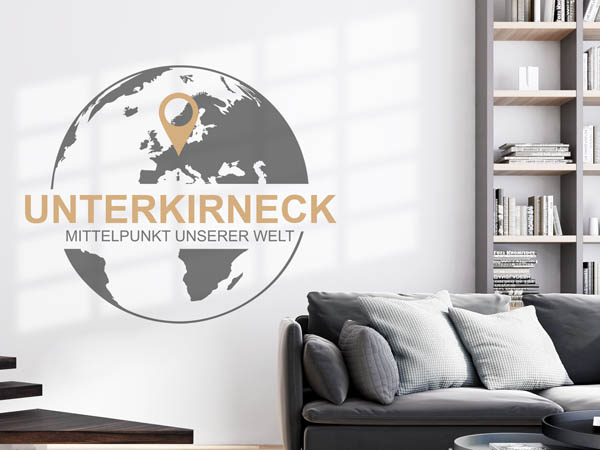 Wandtattoo Unterkirneck - Mittelpunkt unserer Welt mit Pin im Globus