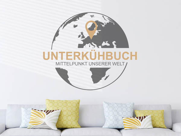 Wandtattoo Unterkühbuch - Mittelpunkt unserer Welt mit Pin im Globus