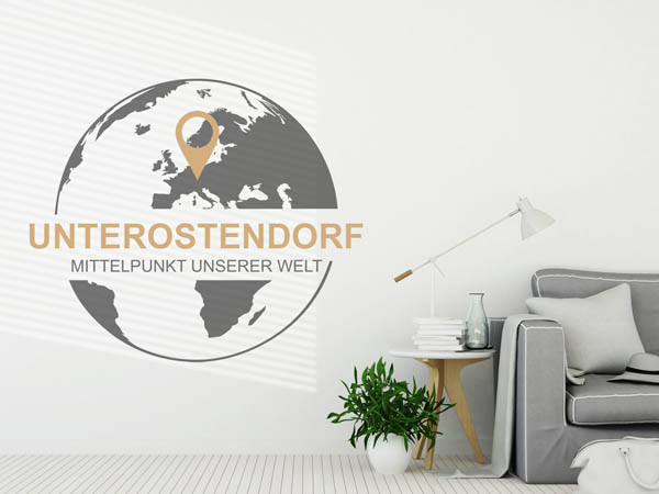 Wandtattoo Unterostendorf - Mittelpunkt unserer Welt mit Pin im Globus