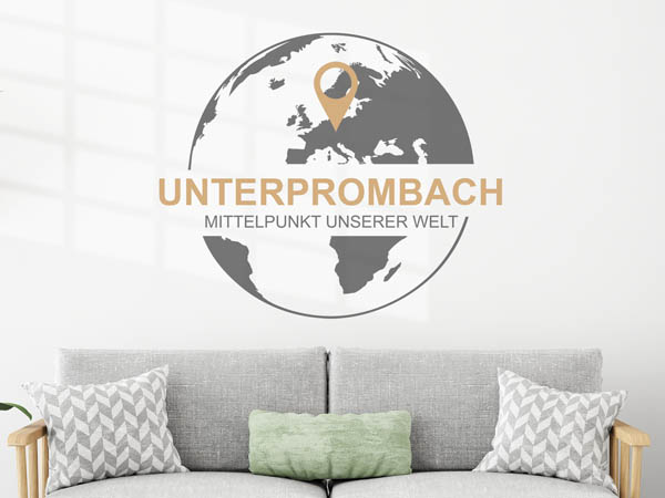 Wandtattoo Unterprombach - Mittelpunkt unserer Welt mit Pin im Globus