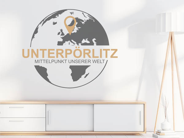 Wandtattoo Unterpörlitz - Mittelpunkt unserer Welt mit Pin im Globus