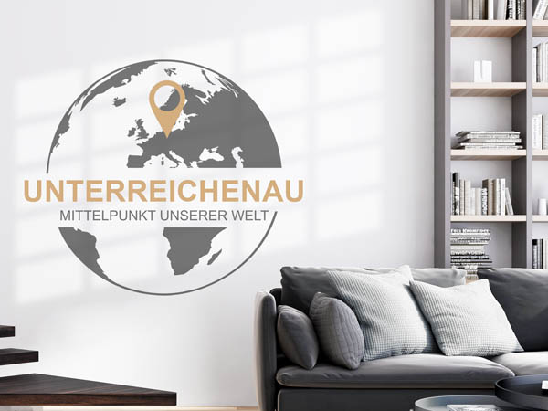 Wandtattoo Unterreichenau - Mittelpunkt unserer Welt mit Pin im Globus