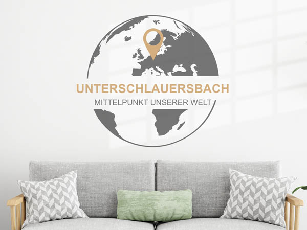 Wandtattoo Unterschlauersbach - Mittelpunkt unserer Welt mit Pin im Globus