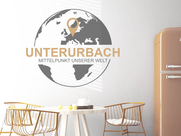 Wandtattoo Unterurbach - Mittelpunkt unserer Welt mit Pin im Globus