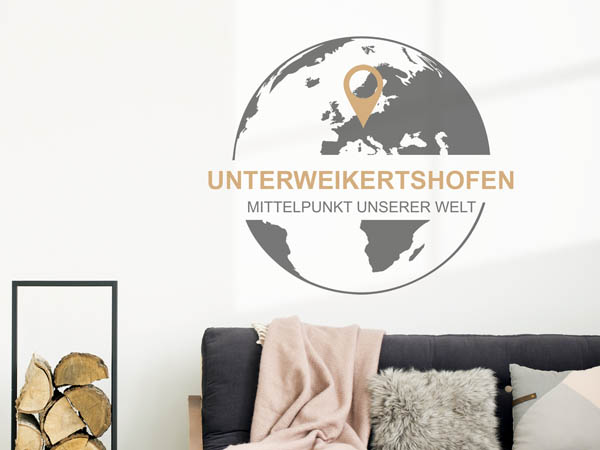 Wandtattoo Unterweikertshofen - Mittelpunkt unserer Welt mit Pin im Globus