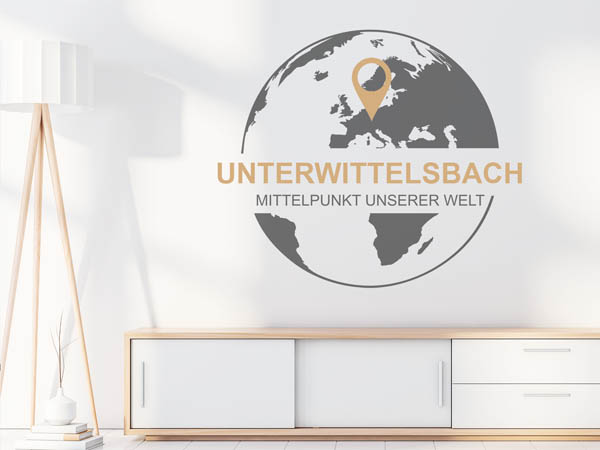 Wandtattoo Unterwittelsbach - Mittelpunkt unserer Welt mit Pin im Globus