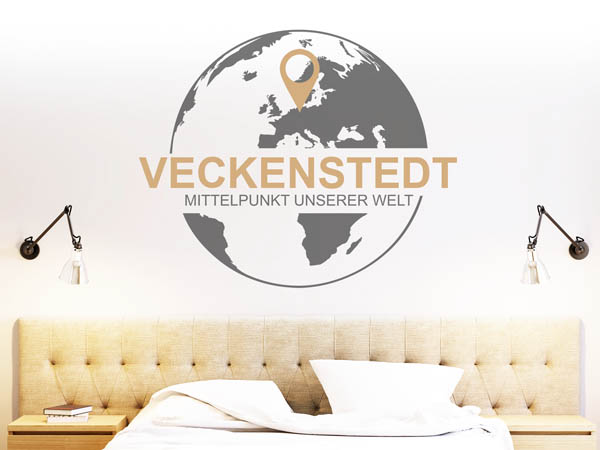 Wandtattoo Veckenstedt - Mittelpunkt unserer Welt mit Pin im Globus