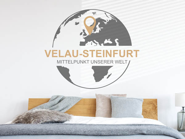 Wandtattoo Velau-Steinfurt - Mittelpunkt unserer Welt mit Pin im Globus