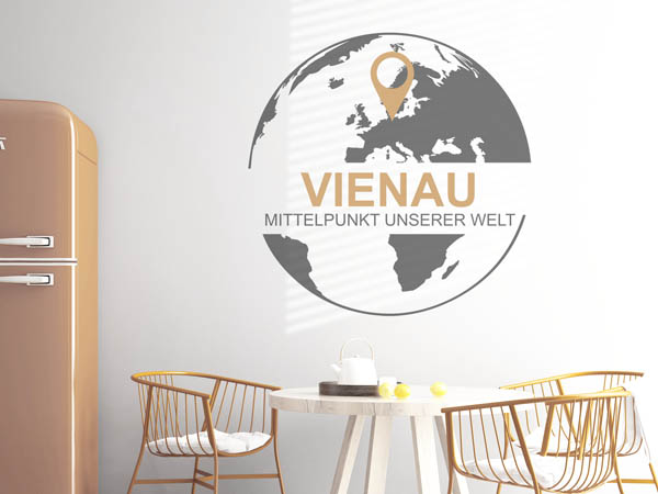 Wandtattoo Vienau - Mittelpunkt unserer Welt mit Pin im Globus