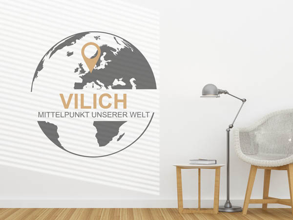 Wandtattoo Vilich - Mittelpunkt unserer Welt mit Pin im Globus