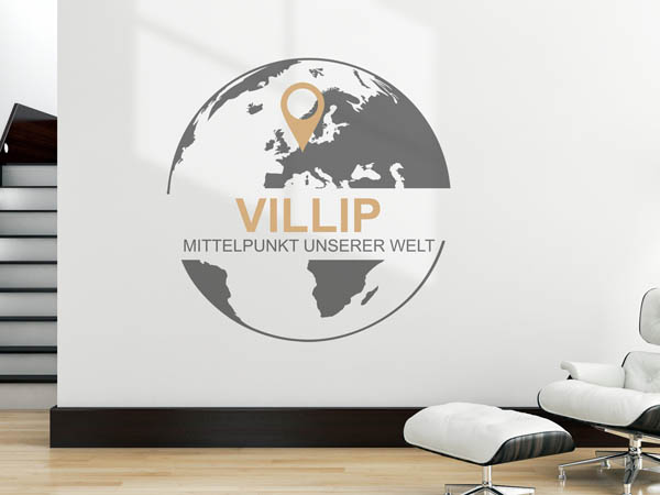 Wandtattoo Villip - Mittelpunkt unserer Welt mit Pin im Globus