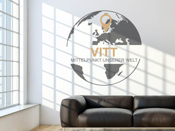Wandtattoo Vitt - Mittelpunkt unserer Welt mit Pin im Globus