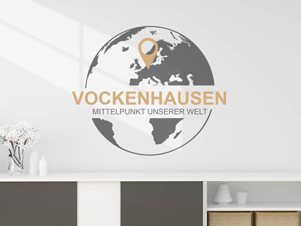 Wandtattoo Vockenhausen - Mittelpunkt unserer Welt mit Pin im Globus