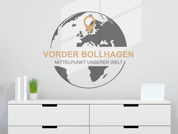 Wandtattoo Vorder Bollhagen - Mittelpunkt unserer Welt mit Pin im Globus