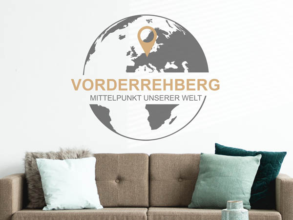 Wandtattoo Vorderrehberg - Mittelpunkt unserer Welt mit Pin im Globus
