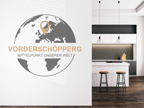 Wandtattoo Vorderschöpperg - Mittelpunkt unserer Welt mit Pin im Globus
