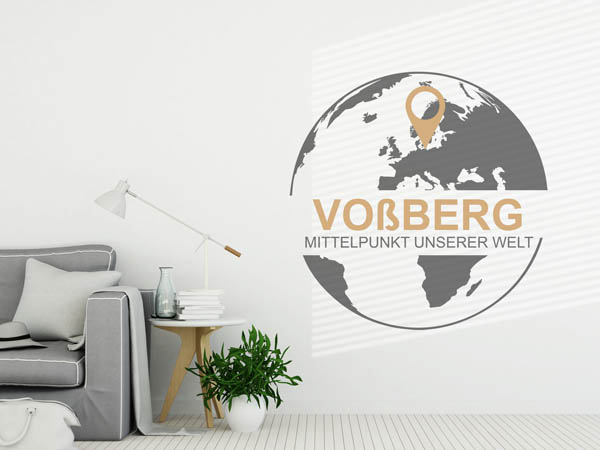 Wandtattoo Voßberg - Mittelpunkt unserer Welt mit Pin im Globus