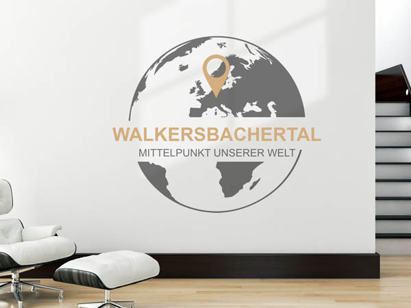 Wandtattoo Walkersbachertal - Mittelpunkt unserer Welt mit Pin im Globus