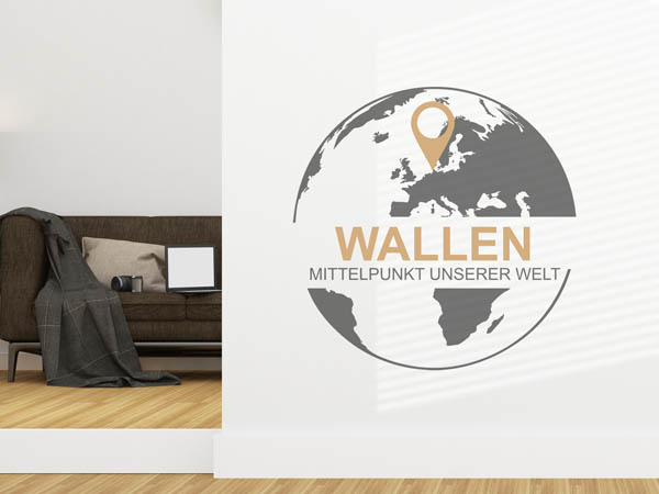 Wandtattoo Wallen - Mittelpunkt unserer Welt mit Pin im Globus