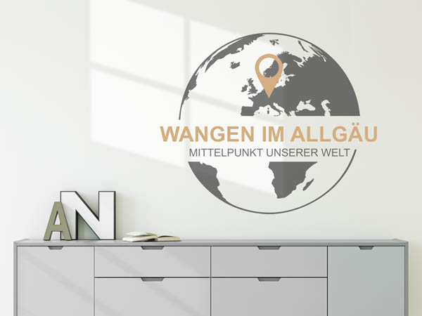 Wandtattoo Wangen im Allgäu - Mittelpunkt unserer Welt mit Pin im Globus