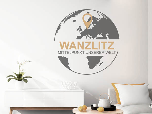 Wandtattoo Wanzlitz - Mittelpunkt unserer Welt mit Pin im Globus