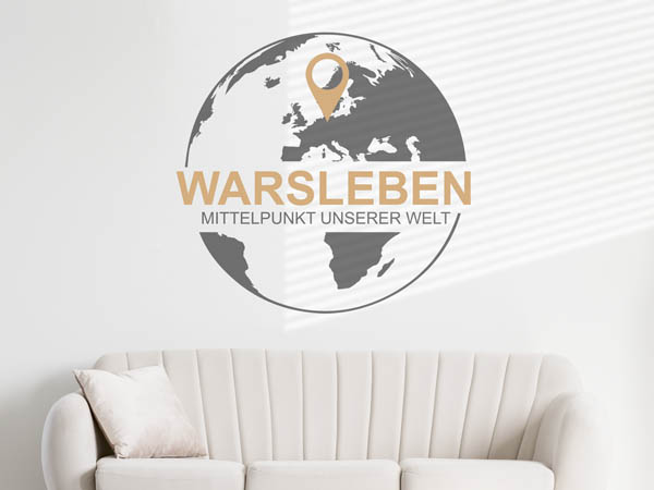 Wandtattoo Warsleben - Mittelpunkt unserer Welt mit Pin im Globus