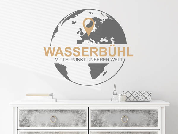 Wandtattoo Wasserbühl - Mittelpunkt unserer Welt mit Pin im Globus
