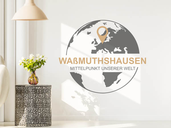 Wandtattoo Waßmuthshausen - Mittelpunkt unserer Welt mit Pin im Globus