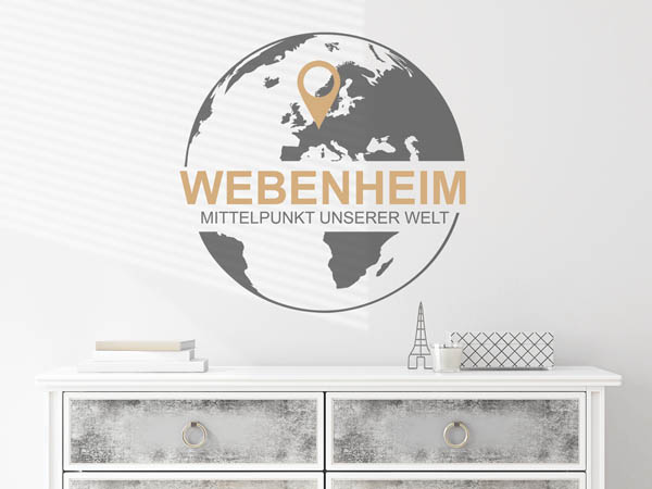 Wandtattoo Webenheim - Mittelpunkt unserer Welt mit Pin im Globus