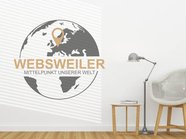 Wandtattoo Websweiler - Mittelpunkt unserer Welt mit Pin im Globus