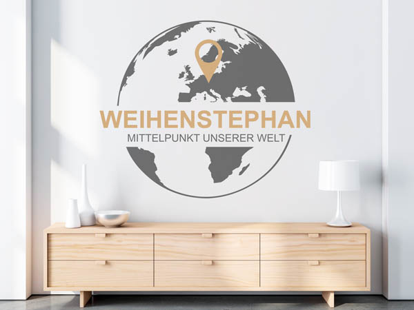 Wandtattoo Weihenstephan - Mittelpunkt unserer Welt mit Pin im Globus