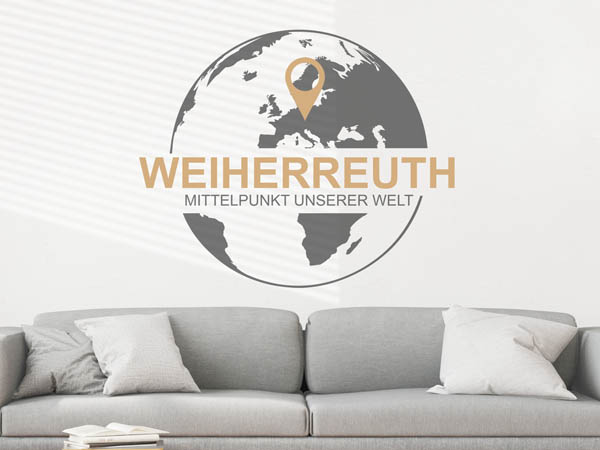 Wandtattoo Weiherreuth - Mittelpunkt unserer Welt mit Pin im Globus