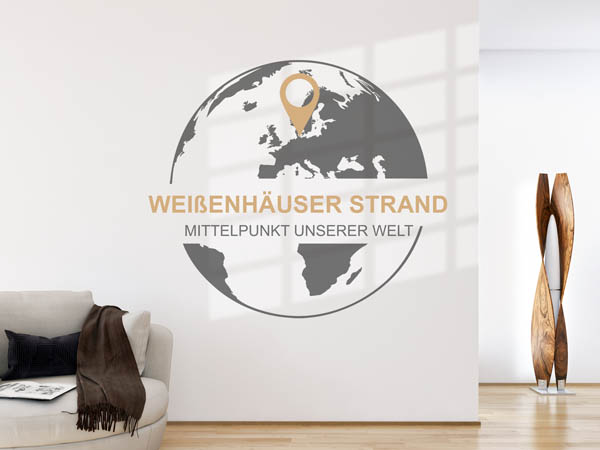 Wandtattoo Weißenhäuser Strand - Mittelpunkt unserer Welt mit Pin im Globus