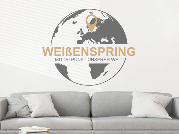 Wandtattoo Weißenspring - Mittelpunkt unserer Welt mit Pin im Globus