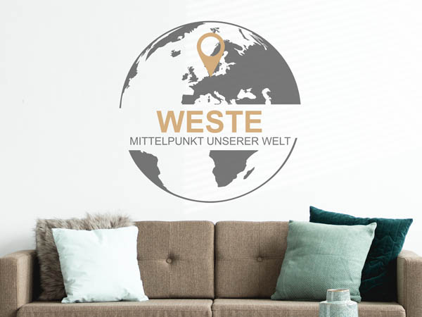 Wandtattoo Weste - Mittelpunkt unserer Welt mit Pin im Globus