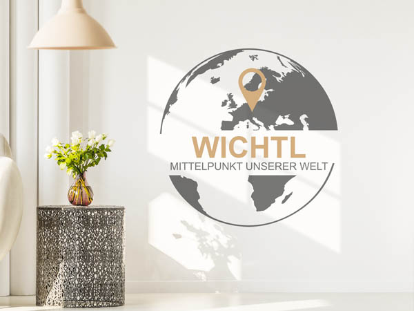 Wandtattoo Wichtl - Mittelpunkt unserer Welt mit Pin im Globus