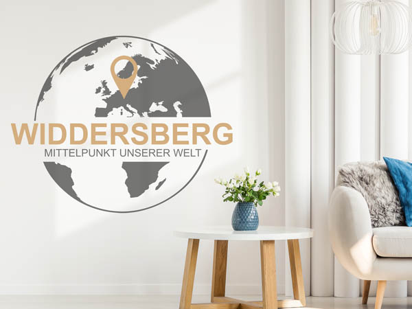 Wandtattoo Widdersberg - Mittelpunkt unserer Welt mit Pin im Globus