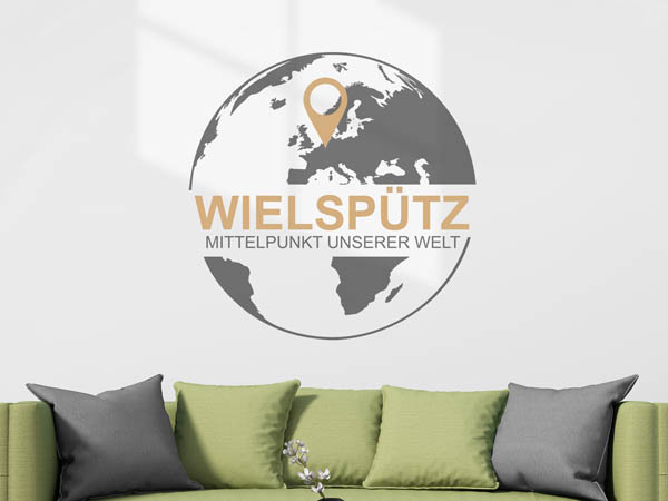 Wandtattoo Wielspütz - Mittelpunkt unserer Welt mit Pin im Globus
